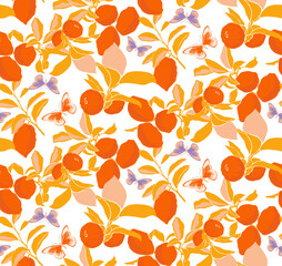 Vector Seamless Patterns for Textiles, Wallpapers, Bouquets, Citrus, Children, Bouquets, Flowers, Freak Fruit Roses, Bindweed, Birds, Border,