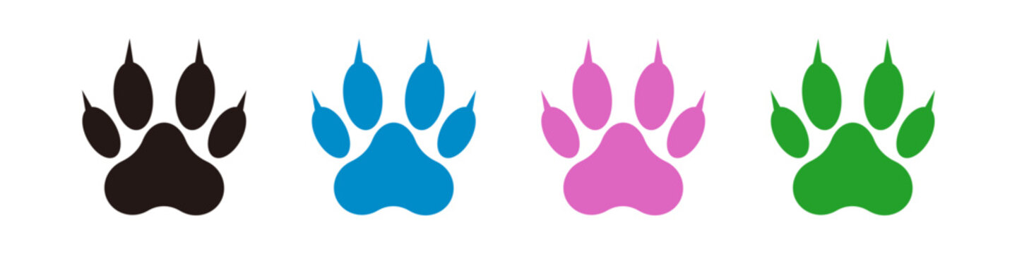 Paw icon set with claws. Pet footprints. Dogs and cats. Vector.