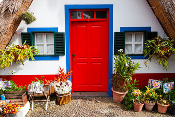 Typical historical traditional cottage  santana- houses, Santana, Madeira, Portugal,Europe