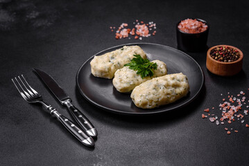 Traditional Lithuanian dish zeppelin, boiled potato dumplings stuffed with minced meat