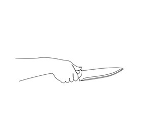 Continuous one line drawing of Hand Holding Knife. cutlery line art drawing vector illustration.