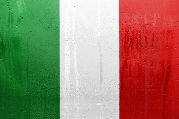 Flag of Italy, official colors and proportion correctly. National Italy flag on the texture of the condensation of water drops