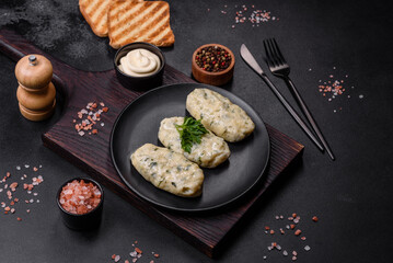 Traditional Lithuanian dish zeppelin, boiled potato dumplings stuffed with minced meat