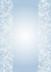 Vector Magical Glowing Background with Silver and Purple Falling Hexagon on Blue. Falling Snow. Glittery Confetti Frame. Christmas and New Year Design. Winter Sky with Bokeh Snowfall.