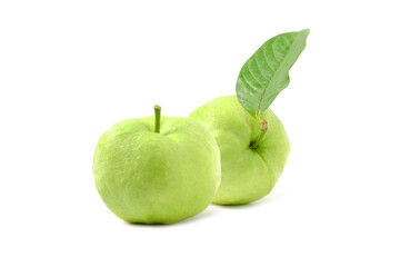 Fresh Guava with leaves (tropical fruit) on white background