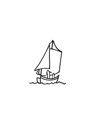 Sail Boat on Water Icon - Simple Black and White Line Drawing