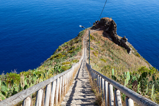 Staircase from the Chriso Statue to the cape at Garajau Garajau,  Canico, Madeira, Portugal, Europe