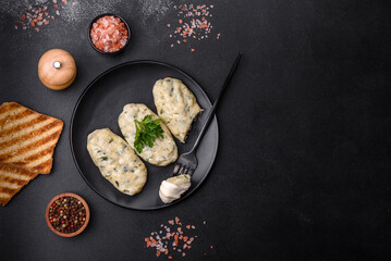 Traditional Lithuanian dish zeppelin, boiled potato dumplings stuffed with minced meat