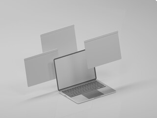 Multiscreen laptop mockup with white background 