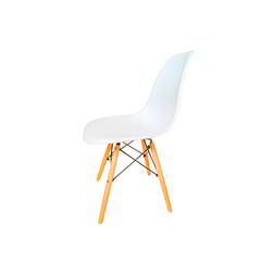 White modern chair with wooden legs isolated on white background. Side view