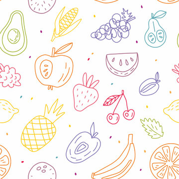 Vector pattern set of fruits drawn in the style of doodles.