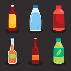 beverages bottles icon set
