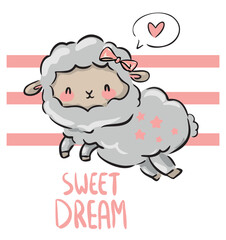 Hand Drawn Lamb, Cute Sheep, Vector Illustration Print Design for T-shirt