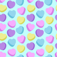 Candy heart seamless pattern, simple, pastel color, valentine,  sweet, kiss, love, sweetheart, light blue background