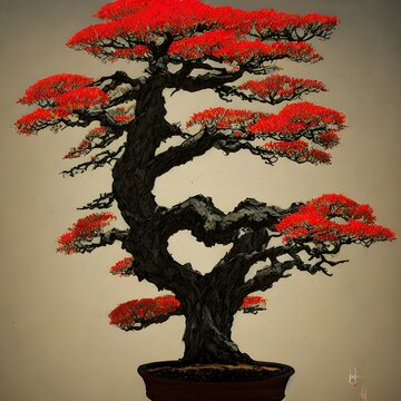 Bansai tree, simple plain designe, pastelle colors