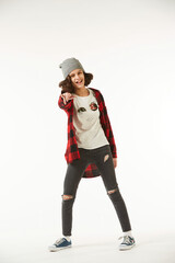 The girl in modern clothes type of rap of teen age.