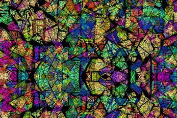 Fototapeta premium Multi color and Colorful glowing stained glass, Abstract stained glass background , the colored elements arranged in rainbow spectrum, Computer generated graphics