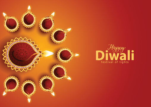 happy Diwali. Indian festivals of light with golden pot Diya. vector illustration design