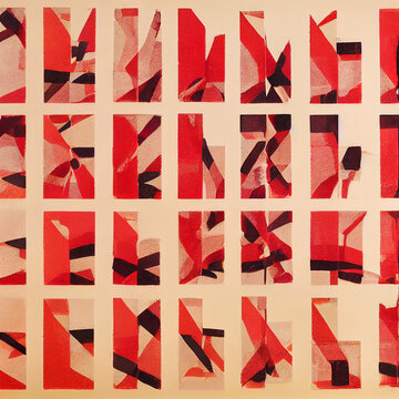 Geometric Red, Black and White Block Print Texture