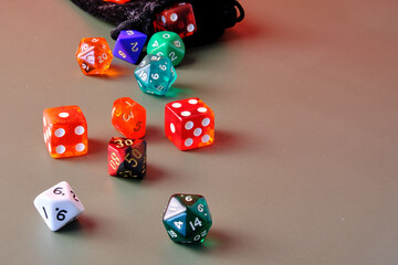 Different dice for role playing game or board games.