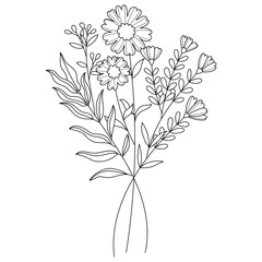 Wildflower floral Line art illustration