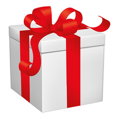 Christmas present white box with a red bow illustration