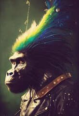 Porträt eines Punkaffen. Monkey-Rock-Musiker. Hipster-Affe mit Punkfrisur. 3D-Rendering © designprojects