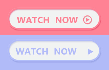 Watch now buttons. Play video button set. Watch video now button for web site. UI element. Vector illustration.
