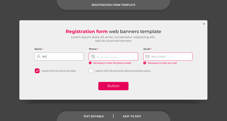 Registration form web banner template