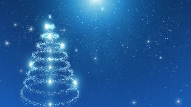 Animated shining blue glow christmas tree copy space animation backgrounds.