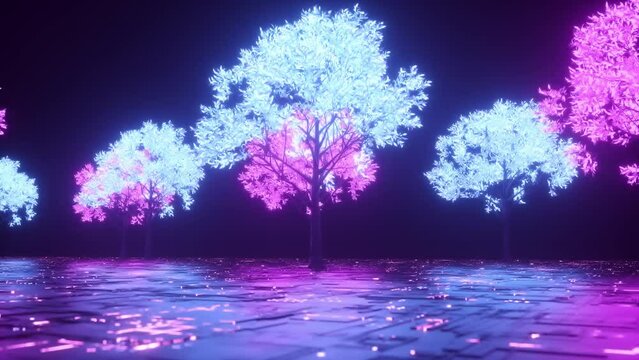 Sci-Fi Futuristic Digital Glowing Trees Background