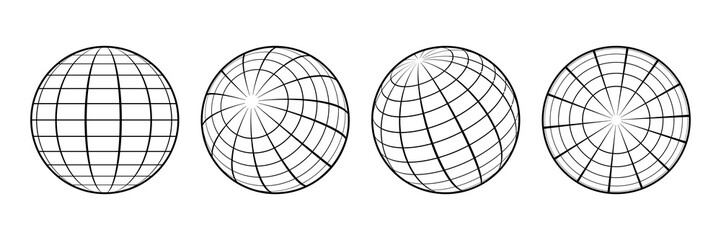 Grid, set of wireframe spheres, globes