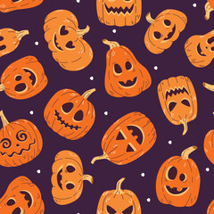 Seamless pattern of Halloween pumpkins.