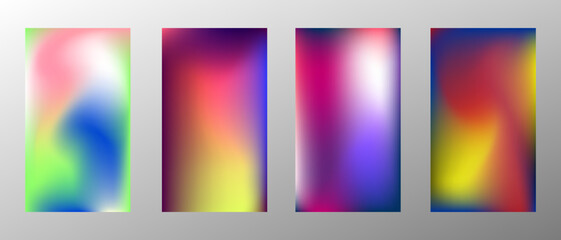 Fototapeta premium Abstract bright gradient background. Set of 4 backgrounds. Creative modern vector illustration. Holographic spectrum for coating.