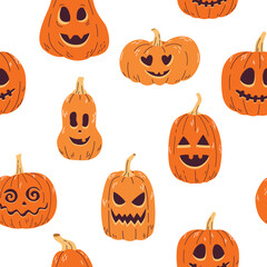 Seamless pattern of Halloween pumpkins.