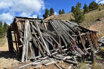 Old cabin ruins in the mountains