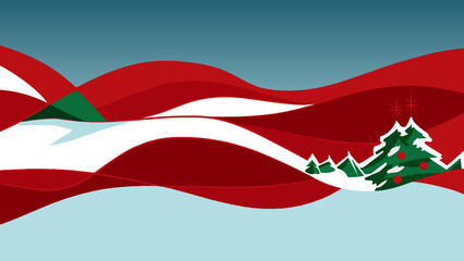 Luxury hand drawn Cristmas - New Year 16 x 9 video background with christmas trees and snowy lanscape, vintage vector style greeting red and green, complimentary colors classic mood