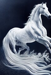 Naklejka na ściany i meble A beautifully drawn racehorse on a black background.