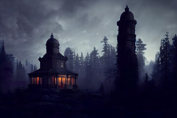 Fototapeta premium Dark and Moody Mausoleum Tower Concept Art Illustration