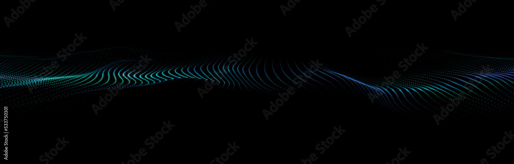 Poster abstract digital particle wave. futuristic dotted wave. technology background vector. vector illustr