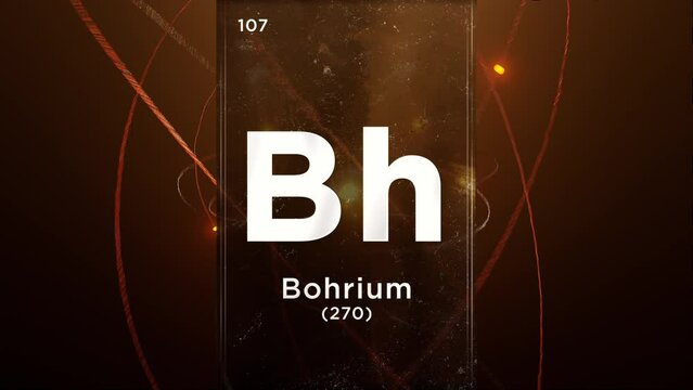 Bohrium (Bh) symbol chemical element of the periodic table, 3D animation on atom design background