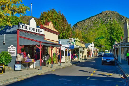 Main Street of the historic gold mining town of Arrowtown, South Island, New Zealand. 12-24-2012
