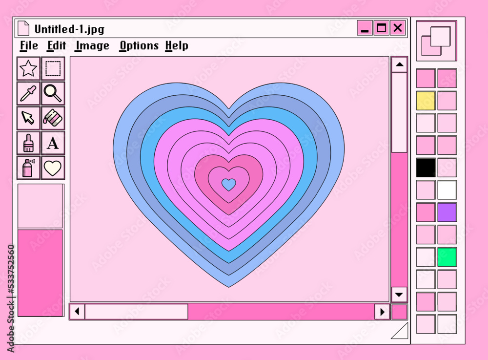 Aufkleber retro user interface with graphic editor window box and icons. y2k style collage in pastel pink, blu