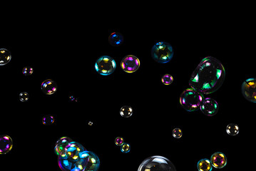 Soap bubbles isolated on a black background