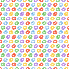 Cereal pattern background. Pattern with colorful fruit cereal rings dipped in milk with splashes. Vector food background.