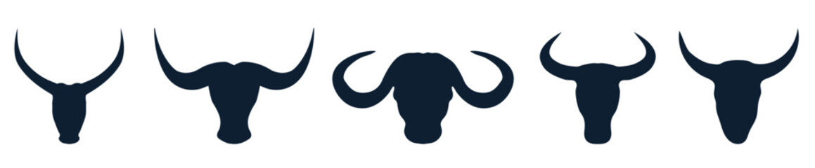 Bull head logo icon vector. Silhouette Bull, cow head with long horn vector logo design