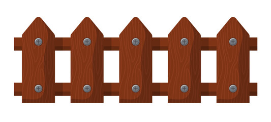 Seamless brown fence. Wooden fence. Vector clipart isolated on white background.