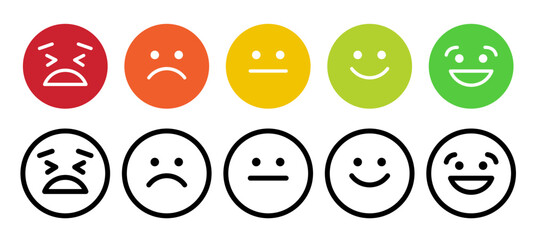 Rating scale or pain scale in the form of emoticons. Vector clipart isolated on white background.