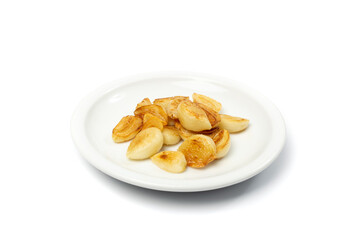 Fried Garlic Cloves Pile Isolated on White Background