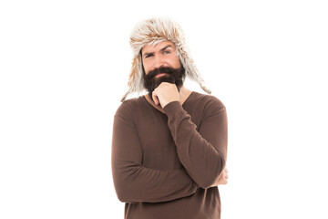 male winter fashion. mens beauty. thoughtful bearded man portrait. mature man with beard